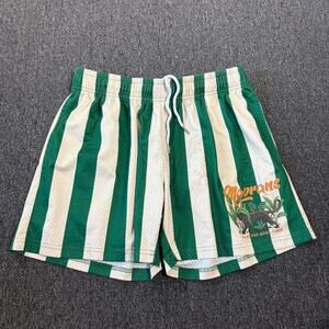 Vintage Y2k Marvan's Black Panther Green Striped Mesh Gym Short Pockets Large